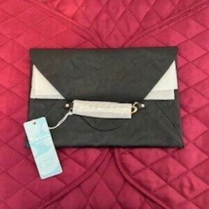 NWT Mud Pie Bag Lady Black Leather Envelope Clutch